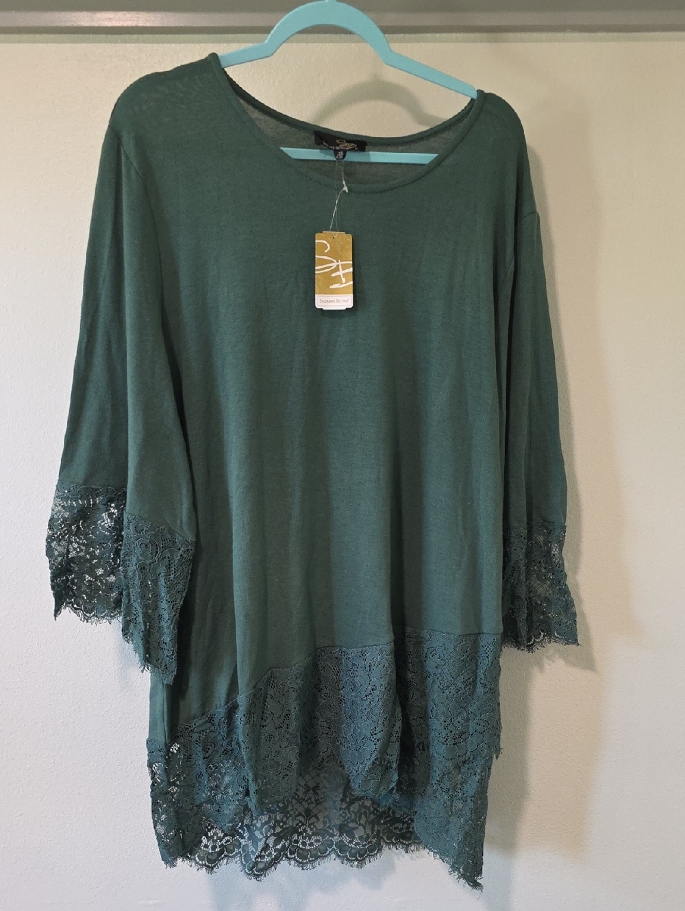 NWT Suzanne Betro Teal Green Lace-Trim Tunic SIZE 4X